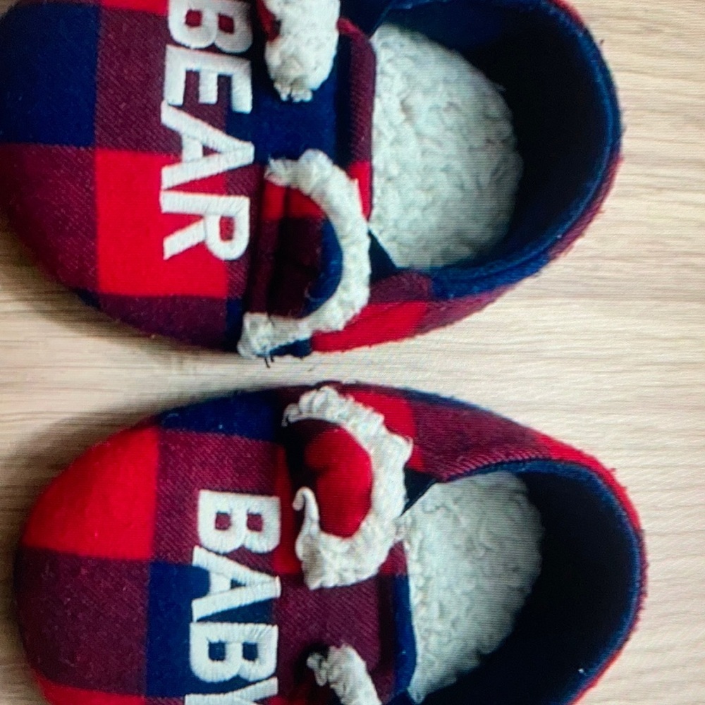 Dear foams infant toddler baby bear plush slippers plaid